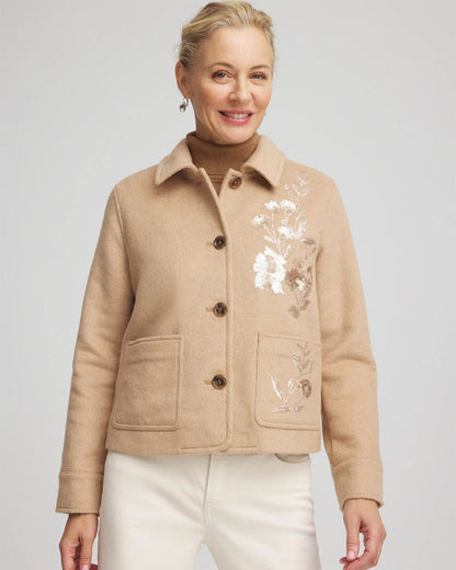 Chico's | Embroidered Wool Chore Jacket/ Light Taupe Heather