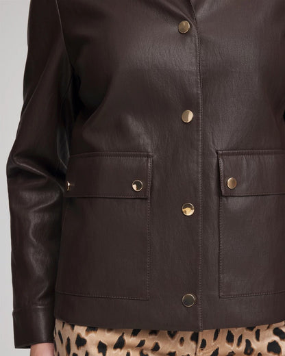 Chico's | Snap Front Faux Leather Jacket/ Black Raisin