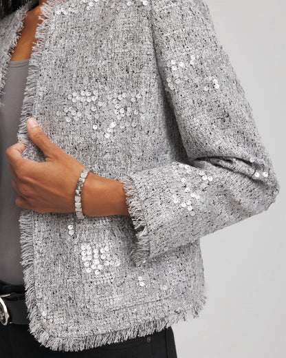 Chico's | Silver Sequins Tweed Jacket/ Silver