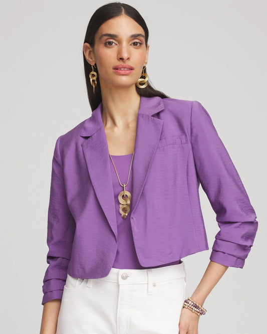 Chico's | Cropped Ruched Sleeve Blazer/ Plum Shade