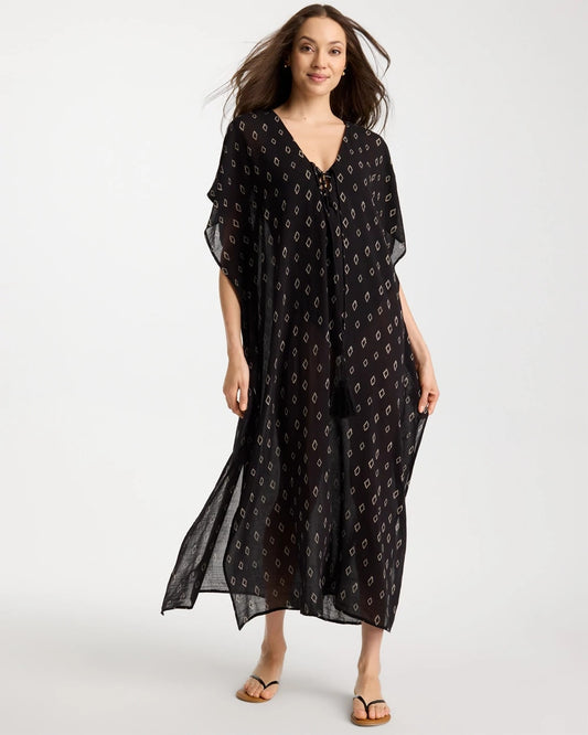 Chico's | Printed Kaftan Swim Cover-Up/ Black/Neutral