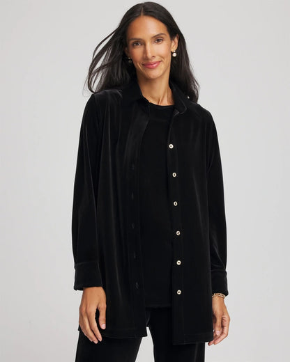 Chico's | Travelers™ Velvet Button-Down Shirt/ Travelers Black