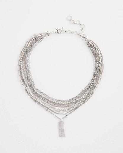 Chico's | Silver Tone Pave Multistrand Necklace/ Silver