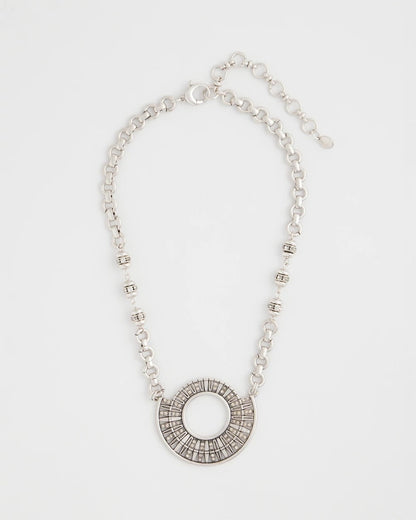 Chico's | Sparkling Silvertone Circle Pendant Necklace/ Silver