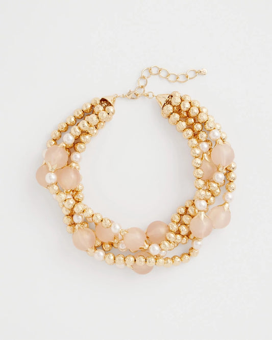 Chico's | Gold Pink Chunky Beaded Necklace/ Pink