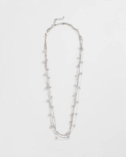 Chico's | Multistrand Beaded Silvertone Necklace/ Silver