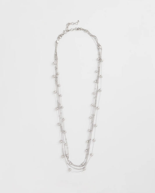 Chico's | Multistrand Beaded Silvertone Necklace/ Silver