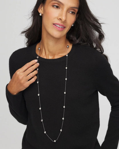 Chico's | Multistrand Beaded Silvertone Necklace/ Silver