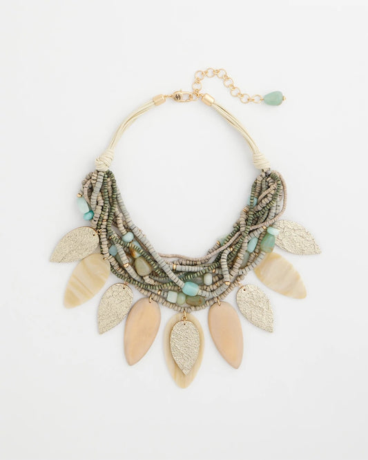 Chico's | Multistrand Wood Petal Necklace/ Aqua
