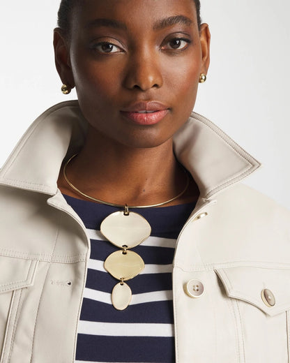 Chico's | Linear Reversible Pendant Necklace/ White/Gold