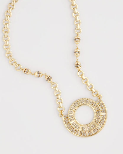Chico's | Sparkling Goldtone Circle Pendant Necklace/ Gold