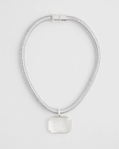 Chico's | Silvertone Gem Pendant Cord Necklace/ Silver