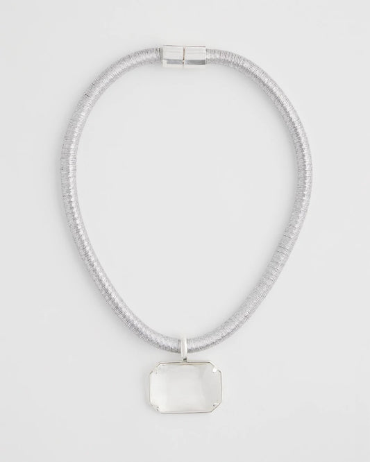 Chico's | Silvertone Gem Pendant Cord Necklace/ Silver
