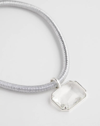Chico's | Silvertone Gem Pendant Cord Necklace/ Silver