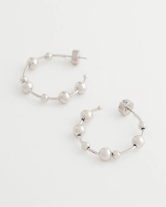 Chico's | Silvertone Beaded Hoop Earrings/ Silver