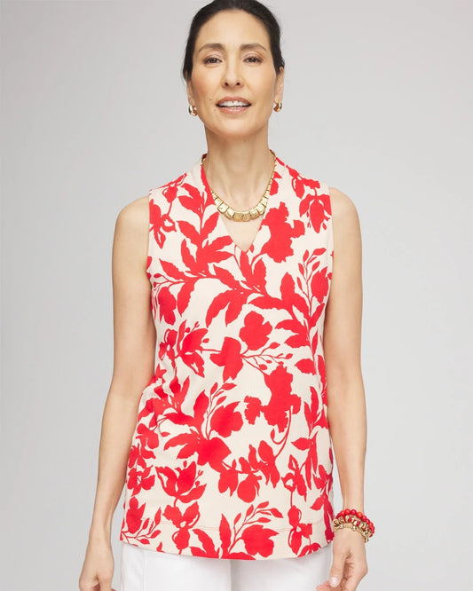 Chico's | Floral Sleeveless V-Neck Tunic/ Glistening Sand