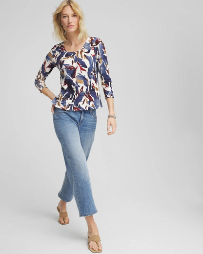 Chico's | Printed Textured Scoopneck Cardigan/ Ecru